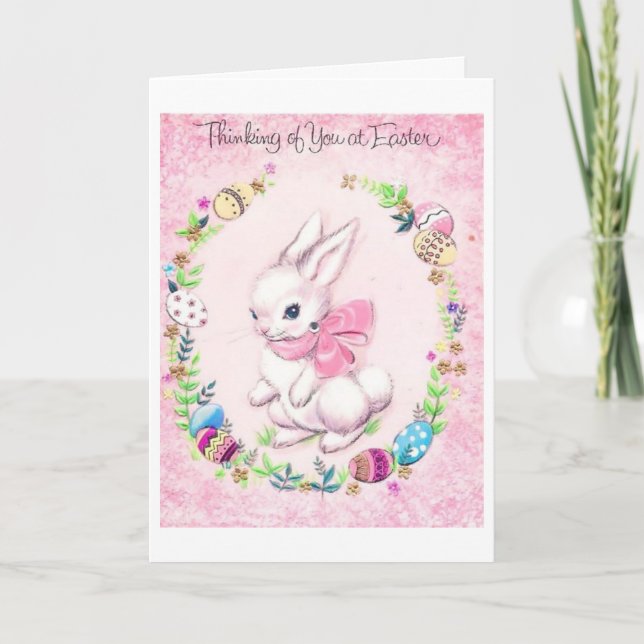 Tarjeta Festiva Vintage - Pensando en ti en Pascua, (Anverso)