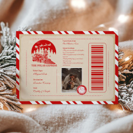 Tarjeta Festiva Vintage Photo Polar Express Ticket Navidades