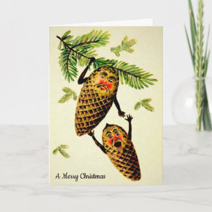 Tarjeta Festiva Vintage Pinecone Personalizable Holiday Card