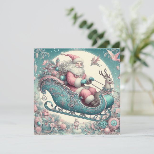 Tarjeta Festiva Vintage pink Christmas  (Anverso de pie)