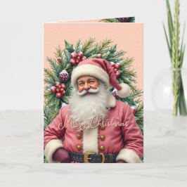 Tarjeta Festiva Vintage Pink Santa Christmas