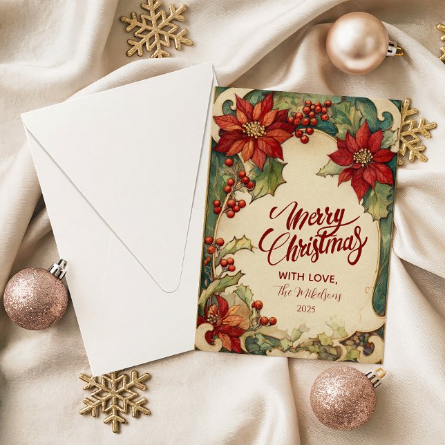 Tarjeta Festiva Vintage Poinsettia Christmas (Subido por el creador)