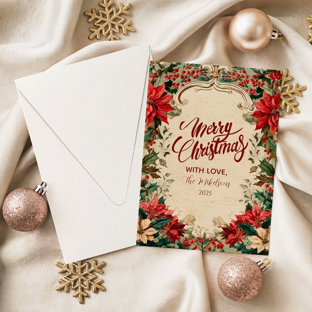 Tarjeta Festiva Vintage Poinsettia Holiday (Subido por el creador)