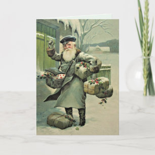Tarjeta Festiva Vintage Postman Santa Navidades Personalizado