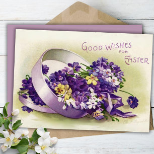 Tarjeta Festiva Vintage Purple Pansies Easter Wiers Personalizado