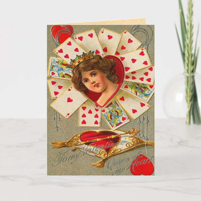 Tarjeta Festiva Vintage Queen of Hearts (Anverso)