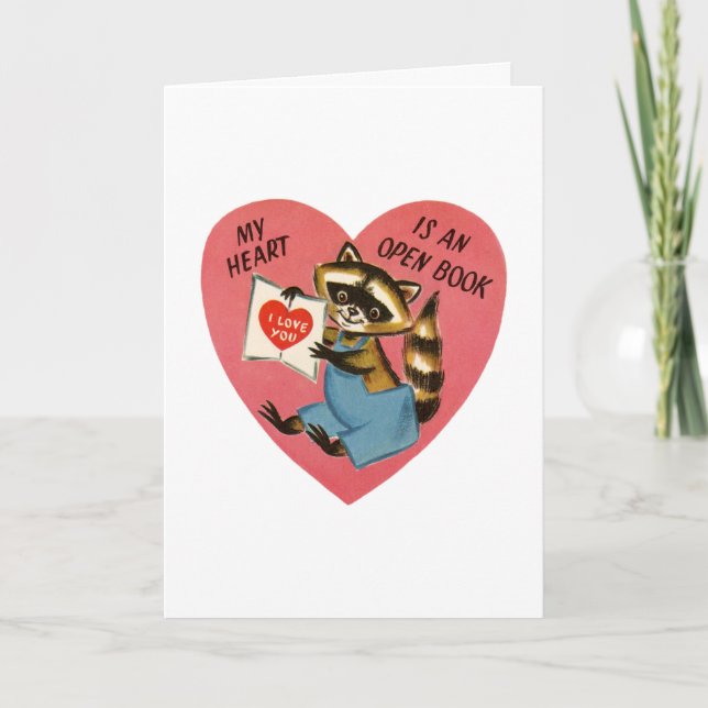 Tarjeta Festiva Vintage Raccoon Valentine (Anverso)