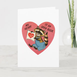 Tarjeta Festiva Vintage Raccoon Valentine