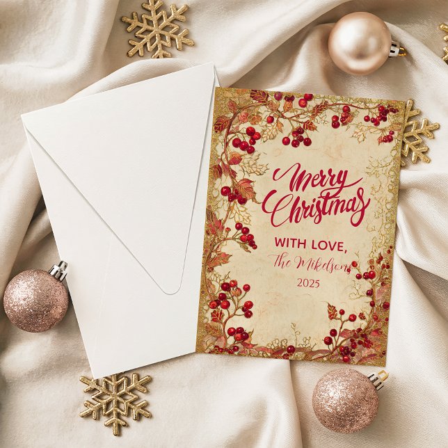 Tarjeta Festiva Vintage Red Berry Holiday Party (Subido por el creador)