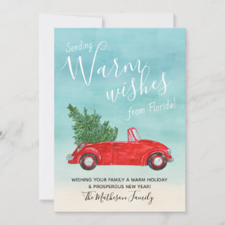 Tarjeta Festiva Vintage Red Car Navidades Deseos Cálidos Tropicale