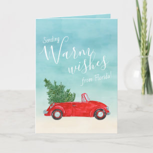 Tarjeta Festiva Vintage Red Car Warm Wiers de Florida Tropical
