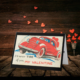Tarjeta Festiva Vintage Red Classic Car Valentine de los años 50
