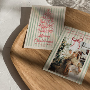 Tarjeta Festiva Vintage Red Green Draws Navidades de árbol
