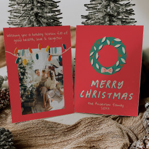 Tarjeta Festiva Vintage Red Green Hand Drake Wreath Navidades