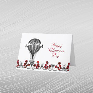 Tarjeta Festiva Vintage Red Hot Air Balloon Valentine
