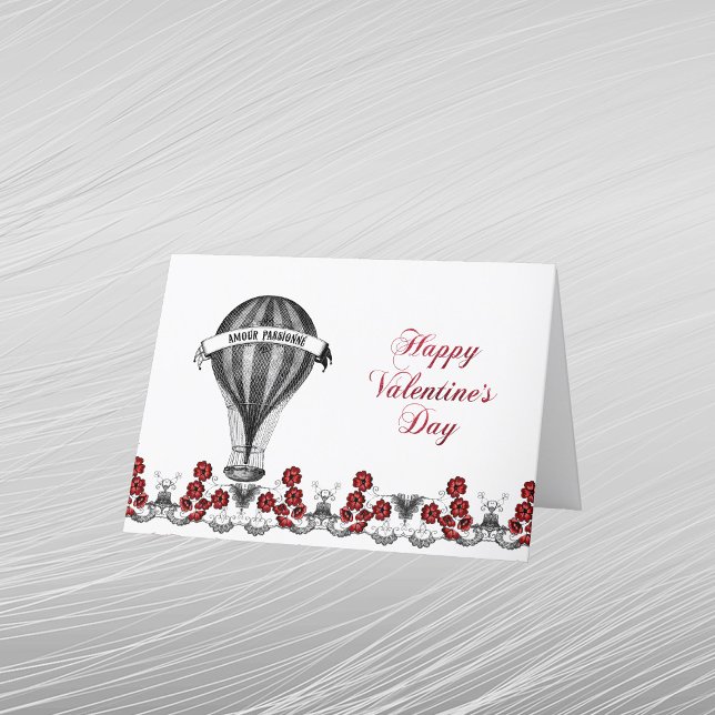 Tarjeta Festiva Vintage Red Hot Air Balloon Valentine (Subido por el creador)