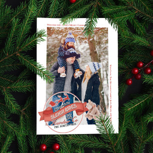 Tarjeta Festiva Vintage Red Sleigh Rides One Photo