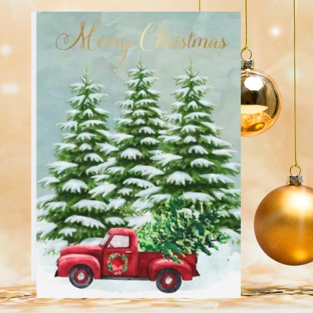 Tarjeta Festiva Vintage Red Truck Árboles navideños rústicos (Subido por el creador)