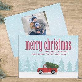 Tarjeta Festiva Vintage Red Truck Merry Christmas Back Photo