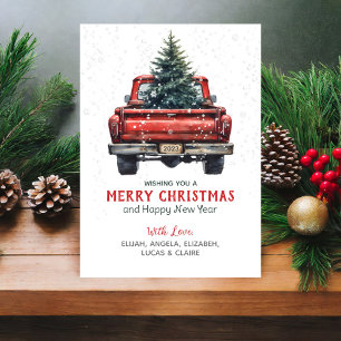 Tarjeta Festiva Vintage Red Truck Rustic Merry Christmas