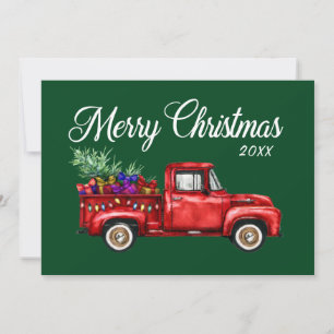 Tarjeta Festiva Vintage Red Truck Tree Regalos Feliz Año de Navida