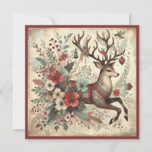 Tarjeta Festiva Vintage Reindeer Merry Christmas