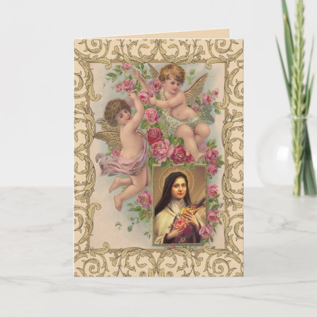 Tarjeta Festiva Vintage religioso de San Valentín católico (Anverso)
