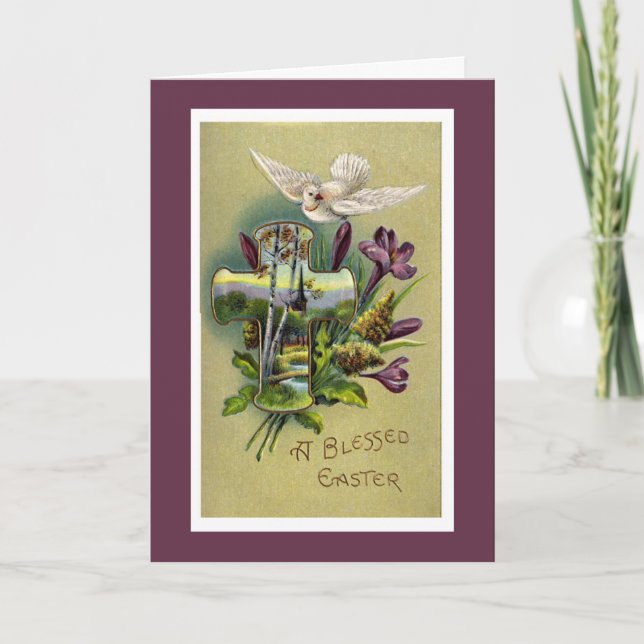 Tarjeta Festiva Vintage Religious Easter Cross Greeting Card (Anverso)
