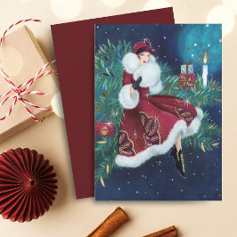 Tarjeta Festiva Vintage Retro Art Deco Mujeres Navidades