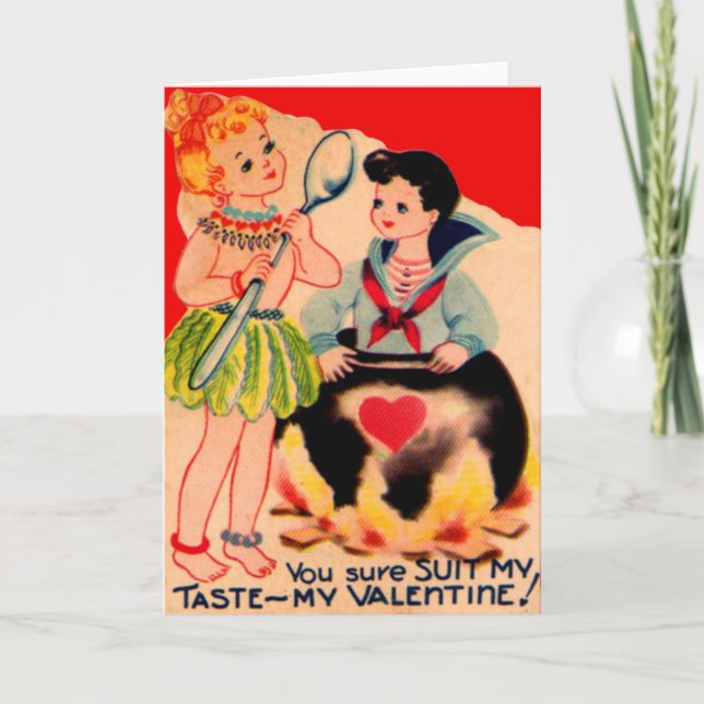 Tarjeta Festiva Vintage Retro Cannibal Valentcard (Anverso)