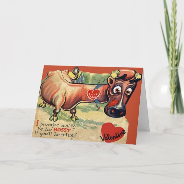 Tarjeta Festiva Vintage Retro Cow Valentcard (Anverso)