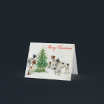 Tarjeta Festiva Vintage Retro Dog Y Christmas Tree Greetings<br><div class="desc">Perros vintage y cachorro y árbol de Navidad. Escena de nieve retro vintage y tarjeta de felicitaciones navideñas anticuada que incluye un montón de cachorros de perros. Para Navidades tarjetas de vacaciones para conceder a tu familia y amigos un Navidad alegre con estilo de moda antigua. Toma esta carta retro...</div>