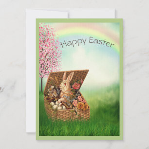 Tarjeta Festiva Vintage Retro Easter Bunny Green