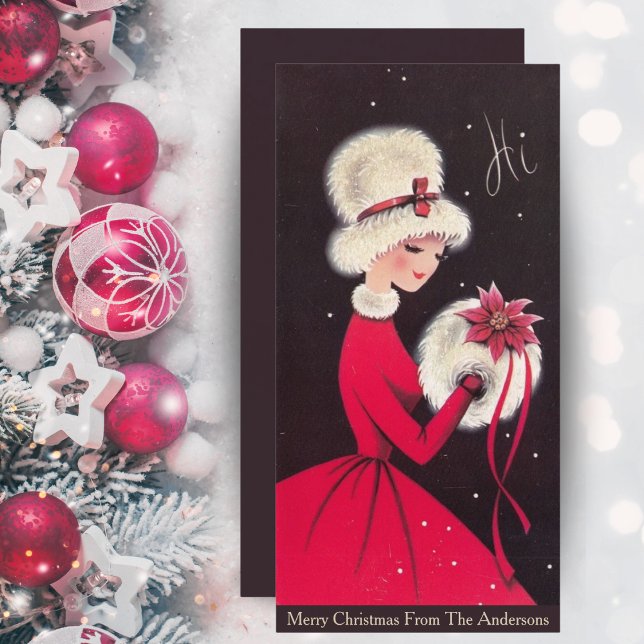 Tarjeta Festiva Vintage Retro Elegante Navidades Lady Personalizad (Vintage Retro Elegant Christmas Lady Custom Holiday Card. Just add your name & a special message!)