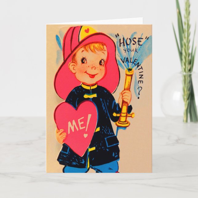 Tarjeta Festiva Vintage Retro Fireman Card (Anverso)