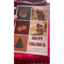 Tarjeta Festiva Vintage Retro Groovy 2 fotos Felices vacaciones