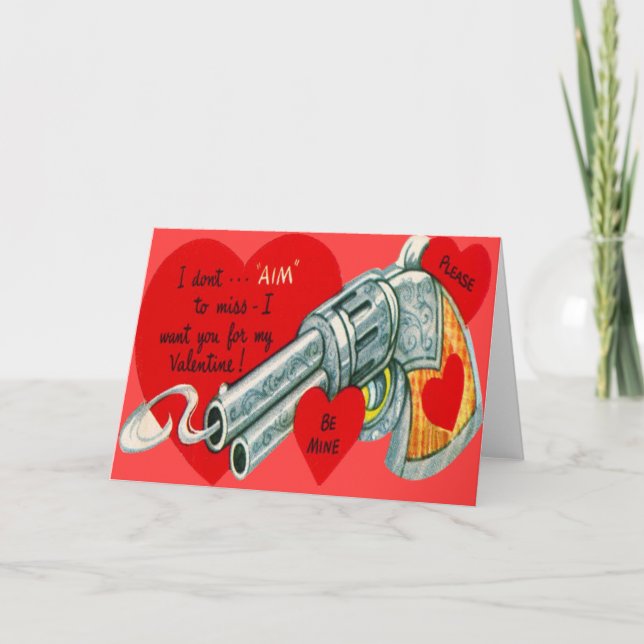 Tarjeta Festiva Vintage Retro Gun Valentcard Card (Anverso)