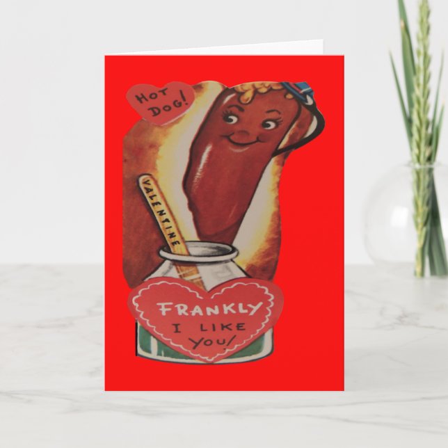Tarjeta Festiva Vintage Retro Hot Dog Valentcard (Anverso)