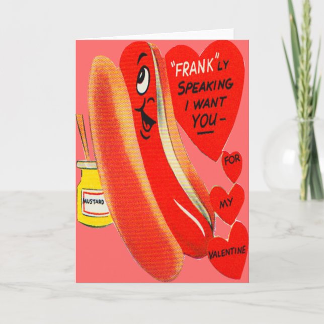 Tarjeta Festiva Vintage Retro Hot Dog Valentcard (Anverso)
