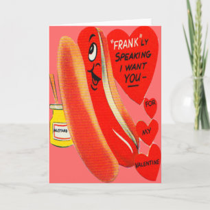 Tarjeta Festiva Vintage Retro Hot Dog Valentcard