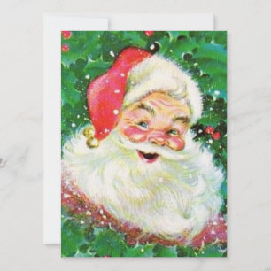 Tarjeta Festiva Vintage Retro Jolly Holly Santa Claus
