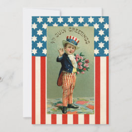 Tarjeta Festiva Vintage Retro Julio 4 de Estados Unidos Joven Tío