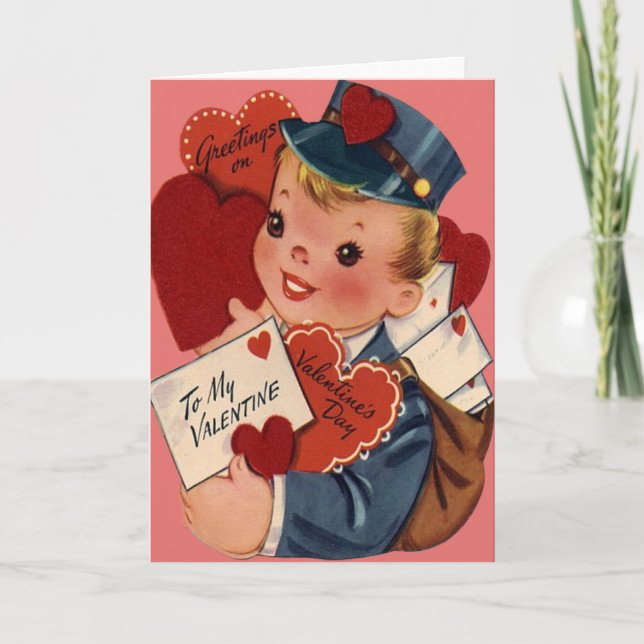 Tarjeta Festiva Vintage Retro Mailman Valentcard (Anverso)