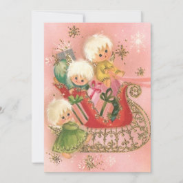Tarjeta Festiva Vintage Retro Navidades de ángeles en vacaciones e