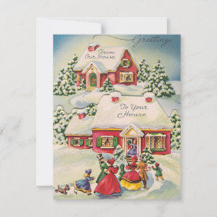 Tarjeta Festiva Vintage Retro Navidades de familia en vacaciones C
