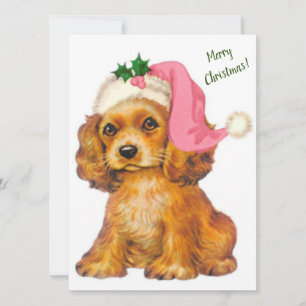 Tarjeta Festiva Vintage Retro Navidades Golden Retriever Puppy