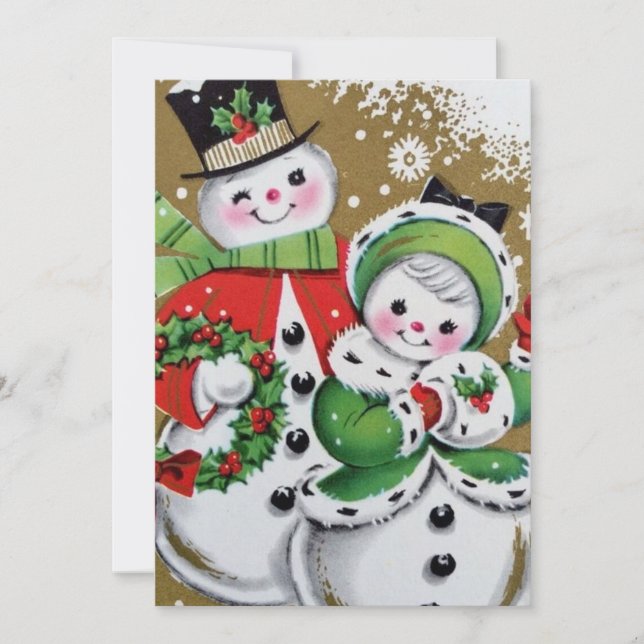 Tarjeta Festiva Vintage Retro Navidades Snowman (Anverso)