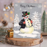Tarjeta Festiva Vintage Retro Navidades Snowman Winter Holid<br><div class="desc">Vintage Retro Navidades Snowman Winter Scene Holiday Card.</div>