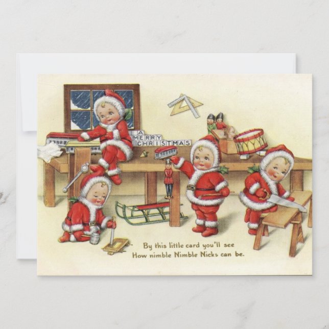 Tarjeta Festiva Vintage Retro Santa Babies (Anverso)
