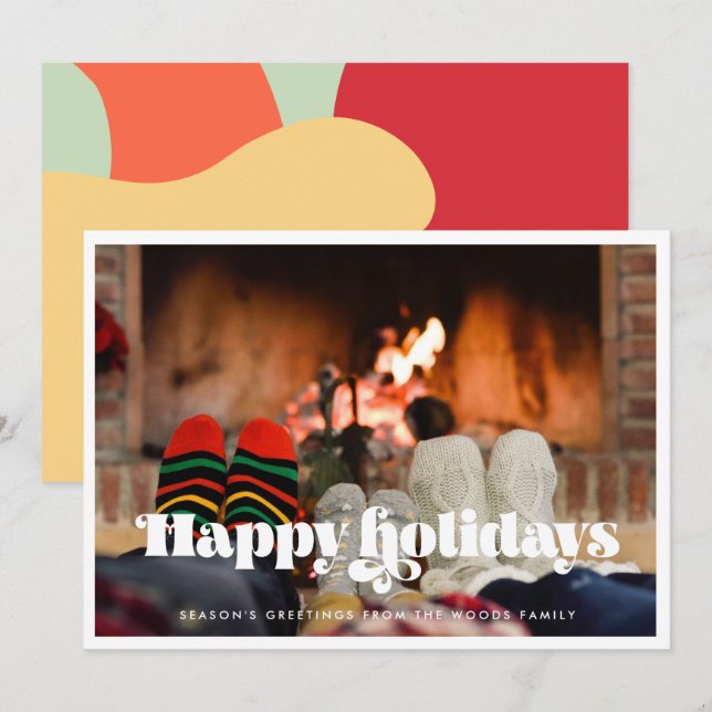 Tarjeta Festiva Vintage Retro Script Happy Holidays (Anverso / Reverso)